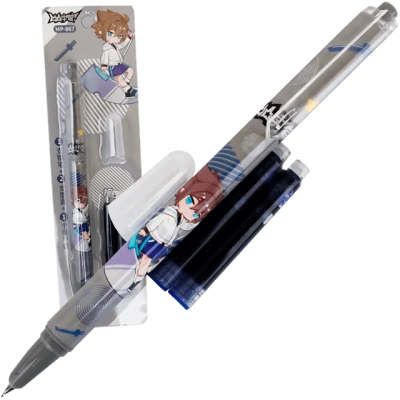 Stilou scolar cu desen anime imprimat, cu penita ascunsa, mecanism tip Click si 2 rezerve, 867