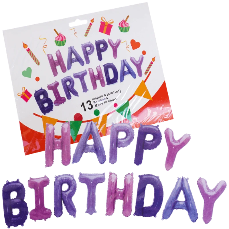 Set de baloane aniversare decorative, din folie, Happy Birthday, mov, 43 x 39 CM