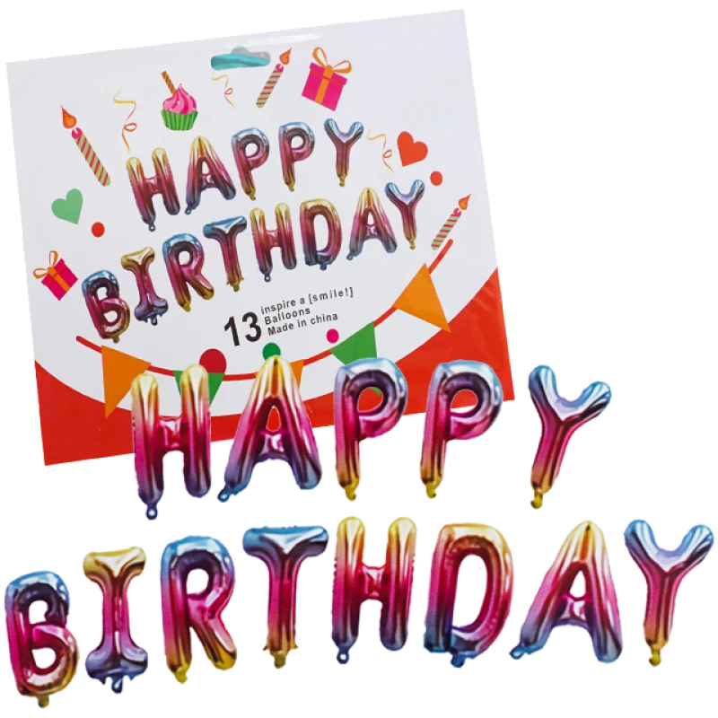 Set de baloane aniversare decorative, din folie, Happy Birthday, multicolore, 43 x 39 CM