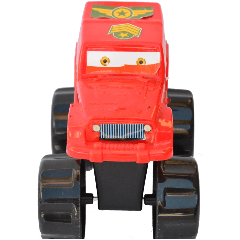 Masinuta animata din plastic, tip jeep, rosu, 13 CM, pregatita pentru aventuri off-road