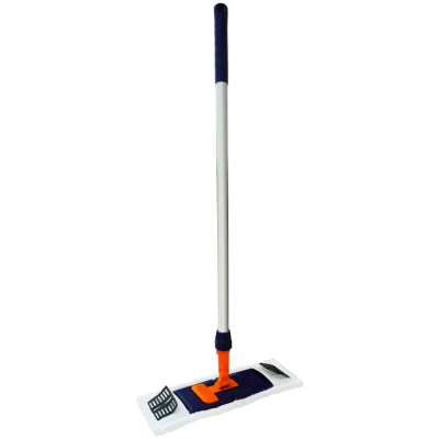 Mop plat profesional din microfibra cu aripi, alb si coada metalica de 145 cm