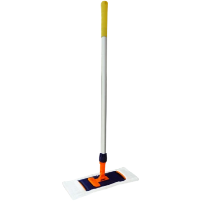Mop plat profesional din microfibra cu buzunare, alb si coada metalica de 145 cm