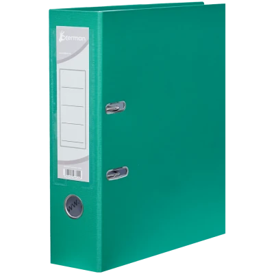 Biblioraft carton plastifiat verde 75 mm A4 pentru arhivare Okerman