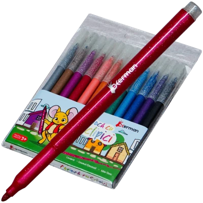 Set 12 carioci cu sclipici colorate pentru desen si creatie, Soricelul Chitibus