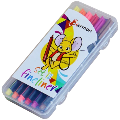 Set 12 carioci cu varf subtire fineliner colorate, Soricelul Chitibus