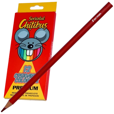 Creioane colorate 12 buc preascutite Premium, Soricelul Chitibus