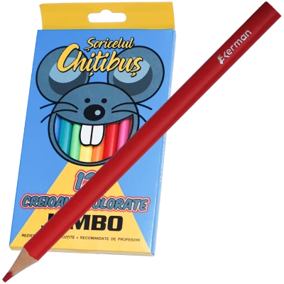 Creioane colorate Jumbo 12 buc preascutite pentru copii, Soricelul Chitibus