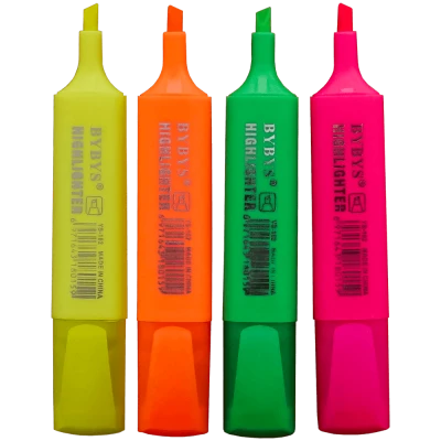 Set 4 textmarkere fluorescente cu varf tesit, Bybys