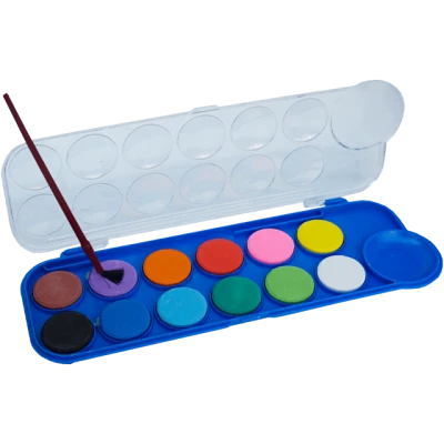 Set de acuarele 12 culori cu pigment si cu o pensula din plastic, 24.5x8.5 CM
