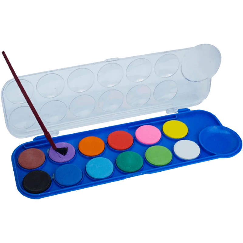 Set de acuarele 12 culori cu pigment si cu o pensula din plastic, 24.5x8.5 CM