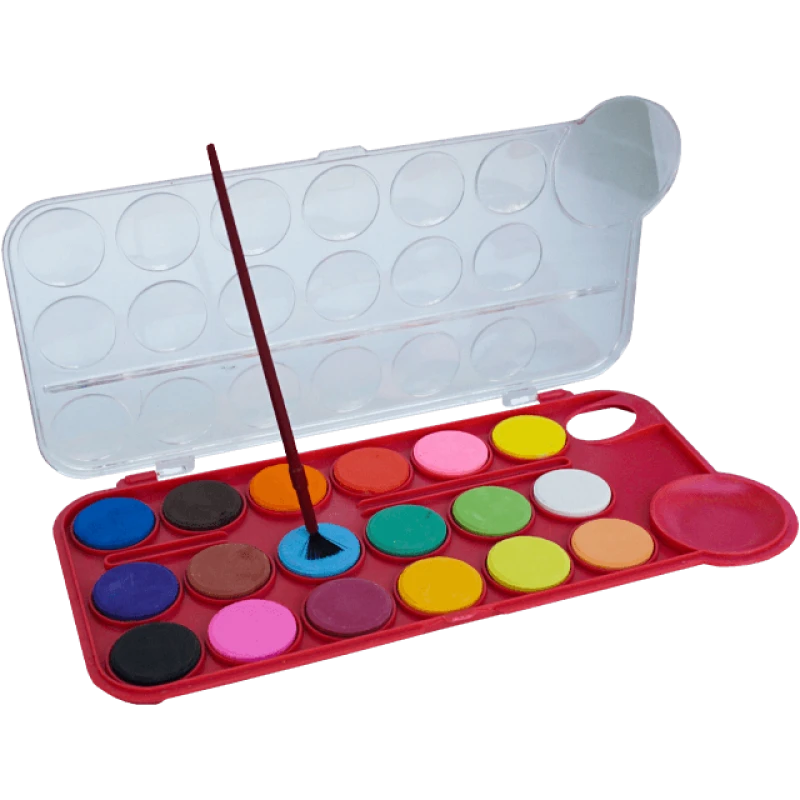 Set de acuarele 18 culori cu pigment si cu o pensula din plastic, 24.5x8.5 CM