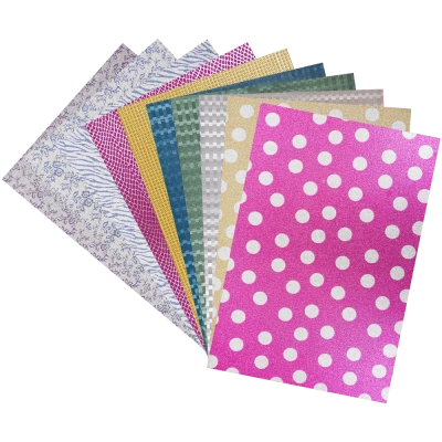 Hartie gumata glitter cu sclipici, neadeziva, 20x29.5 cm, 10 culori si modele diverse, 10 coli/set