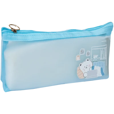 Penar plasă transparent cu 1 fermoar, albastru, 21x10x3.5 cm
