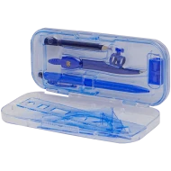 Trusa geometrie dubla, 7 piese/cutie, din plastic, albastru