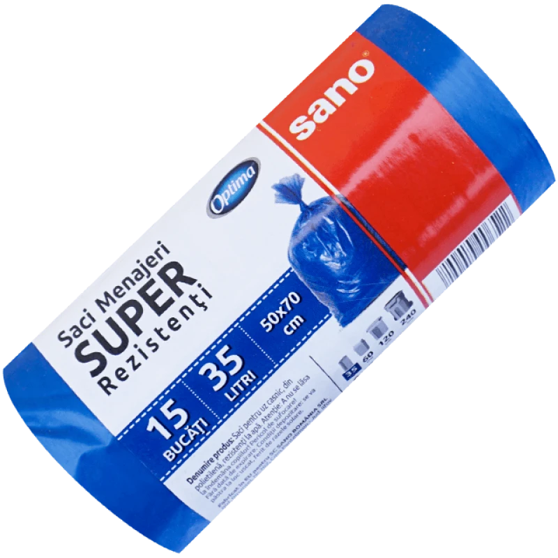 Saci menajeri Sano Optima, 35 L, albaștri, 15 buc