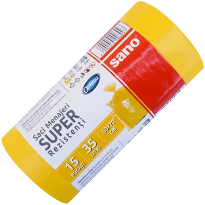 Saci menajeri Sano Optima, 35 L, galbeni, 15 buc 