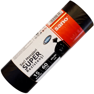 Saci menajeri Sano Optima Super, 60 L, negri, 15 buc