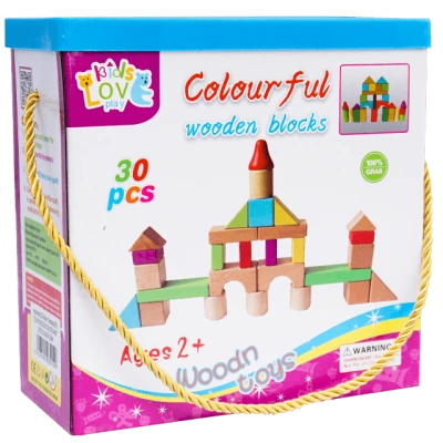 Set 30 cuburi lemn copii Montessori forme colorate constructie 2+ ani Adison